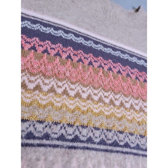 Anthropologie Ett Twa Sweater Womens L Beige Oatmeal Fair Isle Metalic Knit Geo - Picture 8 of 16